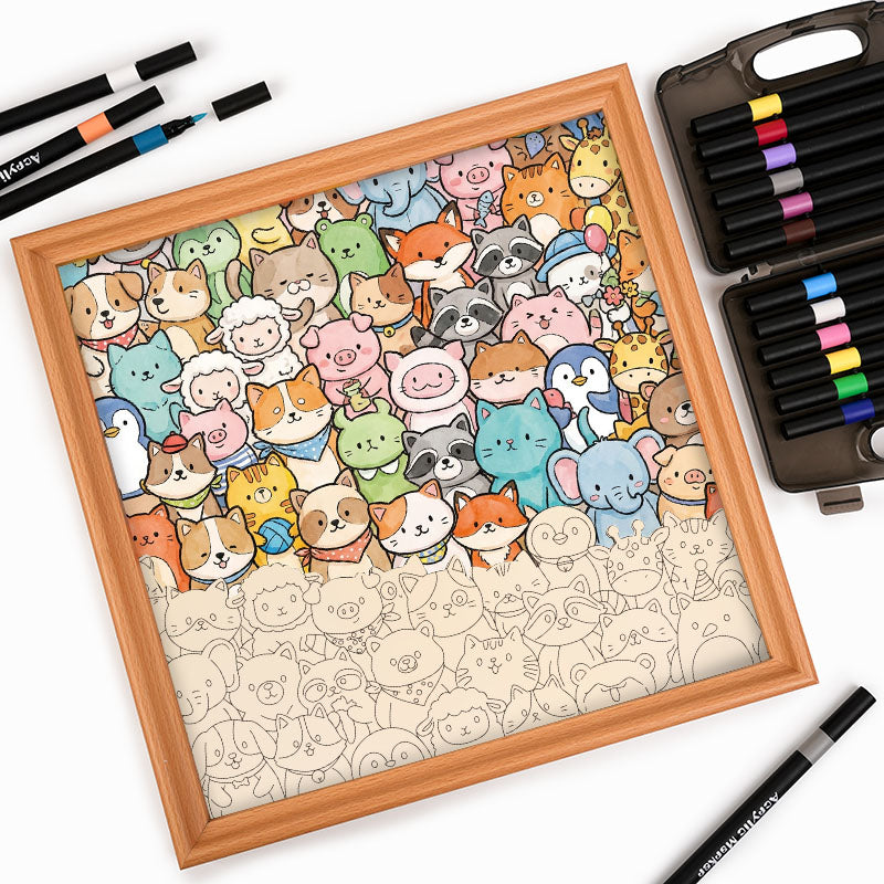 気まぐれな動物たち - 木製ぬりえパズル