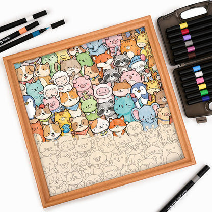 気まぐれな動物たち - 木製ぬりえパズル