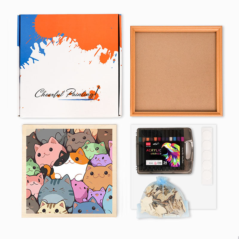 丸い子猫 - 木製ぬりえパズル