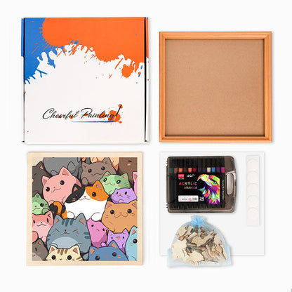 丸い子猫 - 木製ぬりえパズル