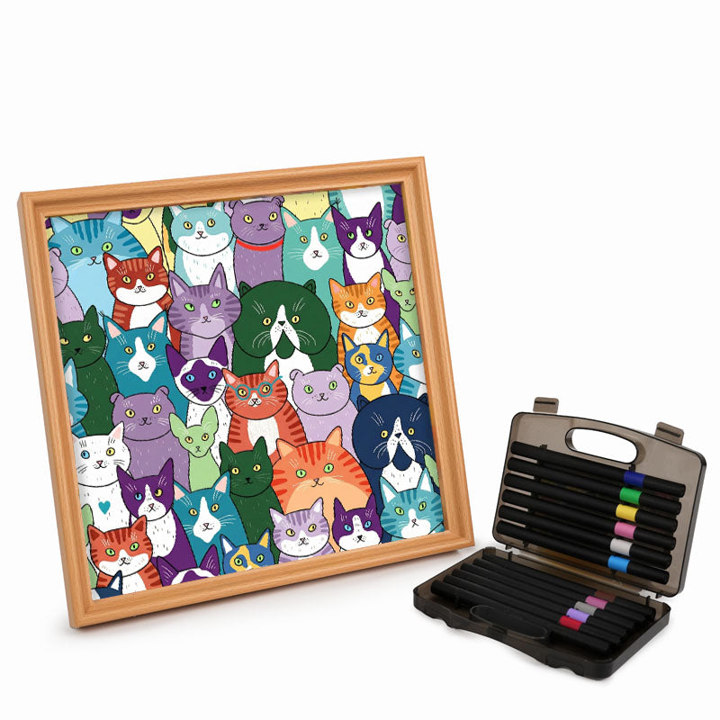 奇妙な猫 - 木製ぬりえパズル