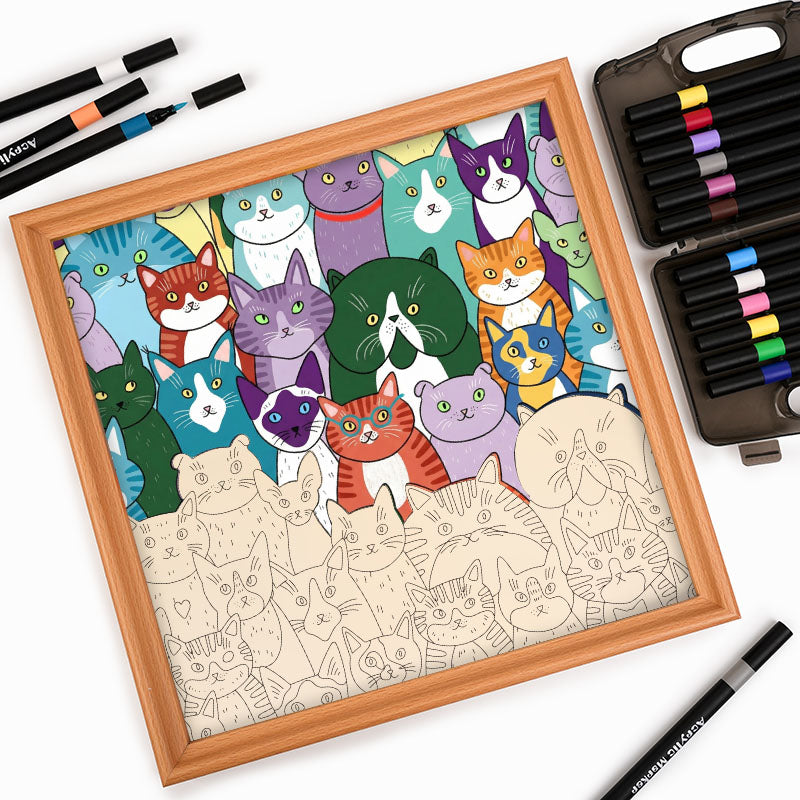 奇妙な猫 - 木製ぬりえパズル