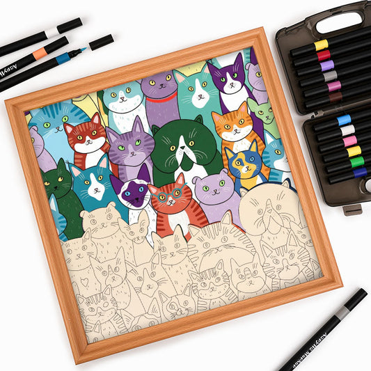 奇妙な猫 - 木製ぬりえパズル