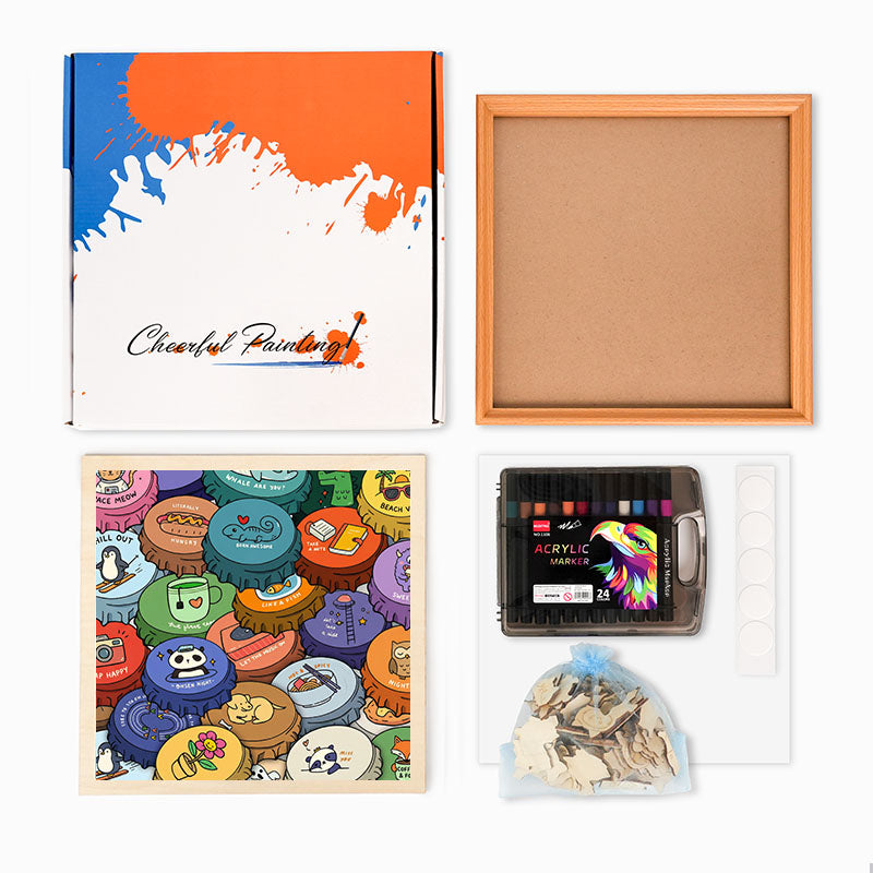 カラフルなキャップ - 木製ぬりえパズル