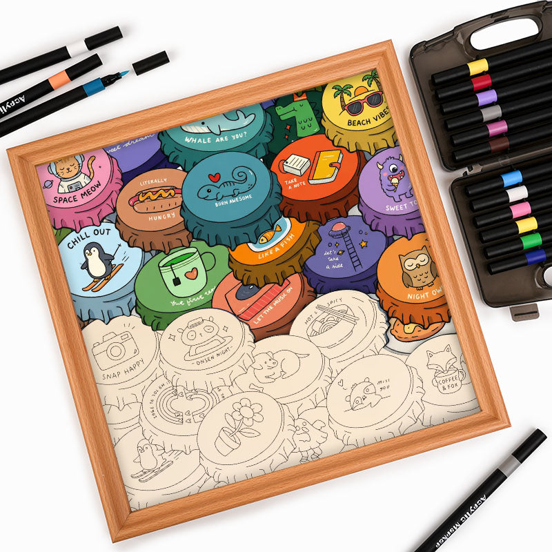 カラフルなキャップ - 木製ぬりえパズル