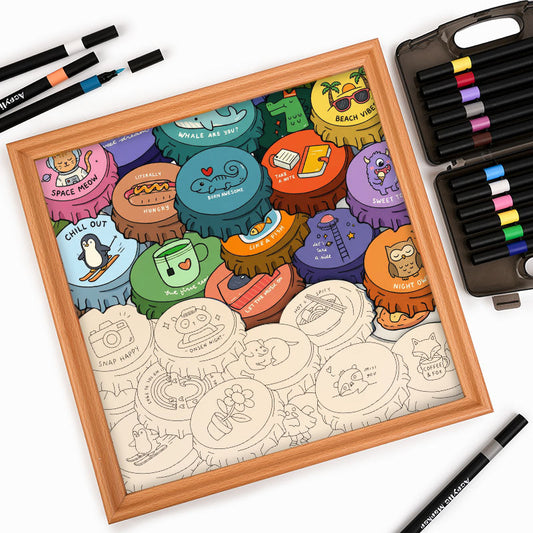 カラフルなキャップ - 木製ぬりえパズル