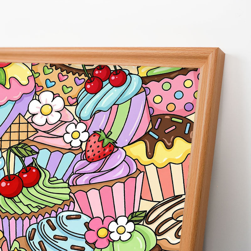 かわいいカップケーキ - 木製ぬりえパズル