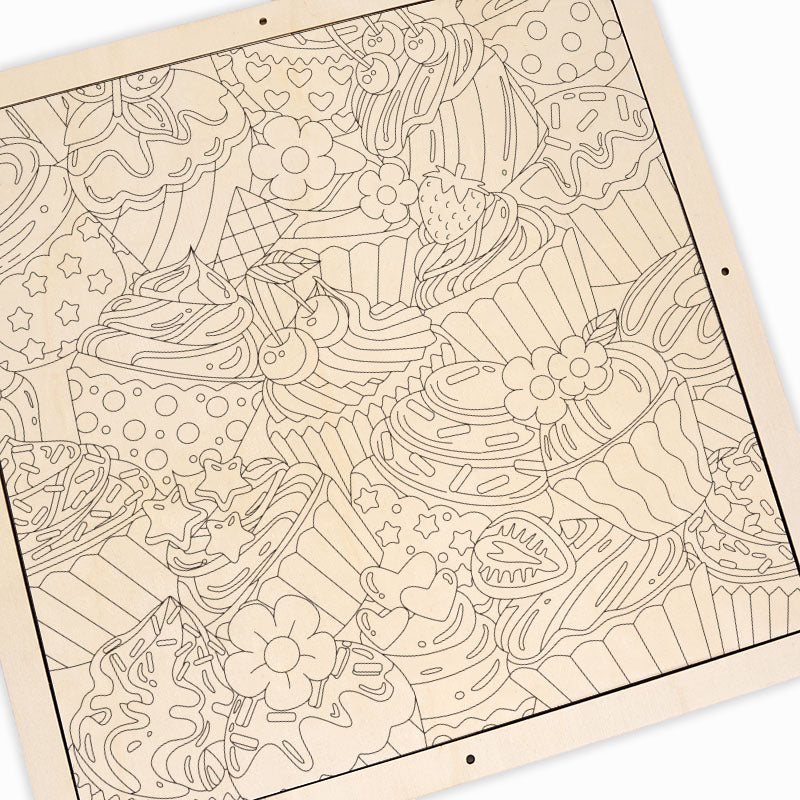 かわいいカップケーキ - 木製ぬりえパズル