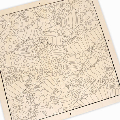 かわいいカップケーキ - 木製ぬりえパズル