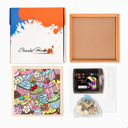 かわいいカップケーキ - 木製ぬりえパズル