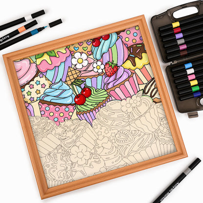 かわいいカップケーキ - 木製ぬりえパズル