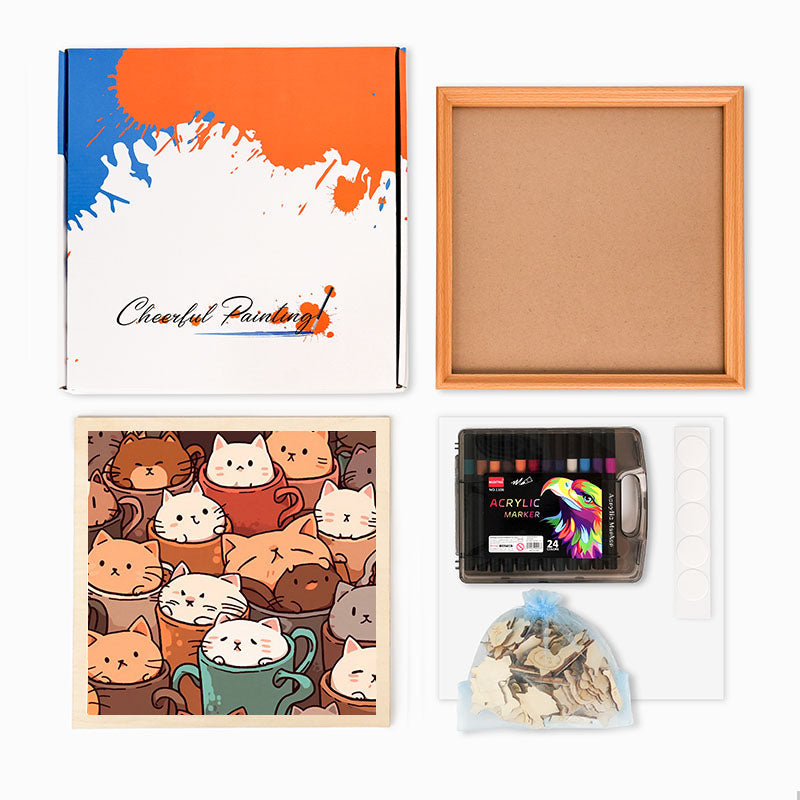 カップの中の猫 - 木製ぬりえパズル