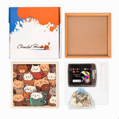 カップの中の猫 - 木製ぬりえパズル