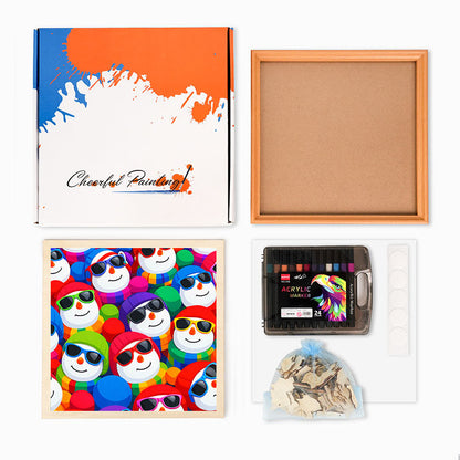 クールな雪だるま - 木製ぬりえパズル