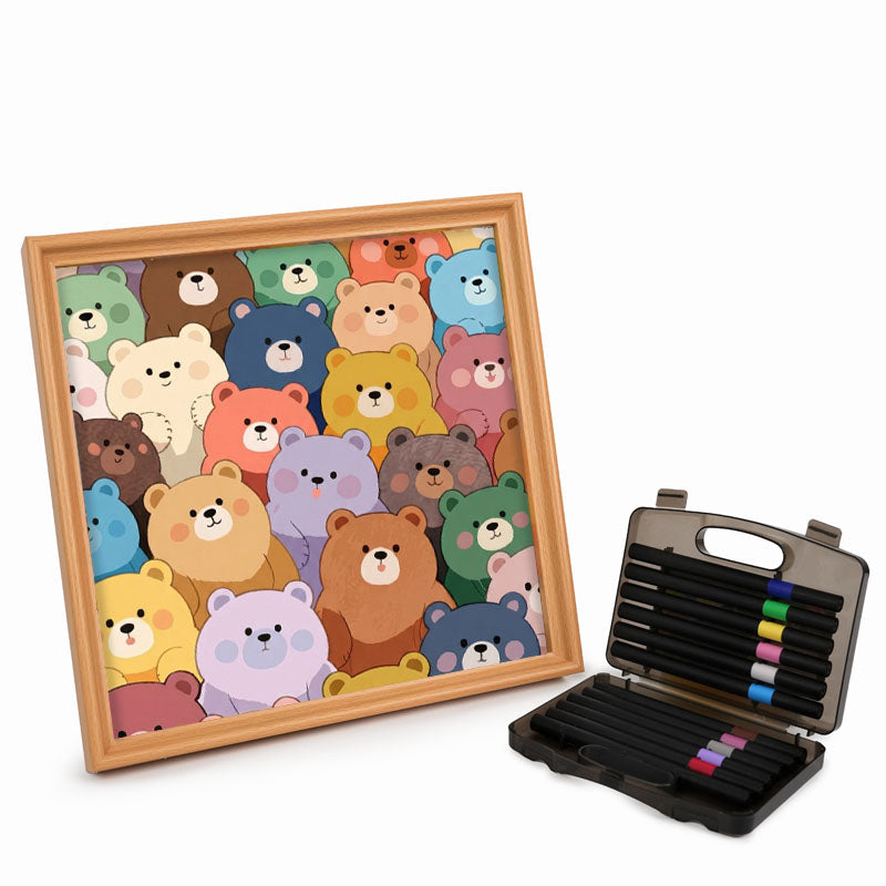かわいいクマ - 木製ぬりえパズル