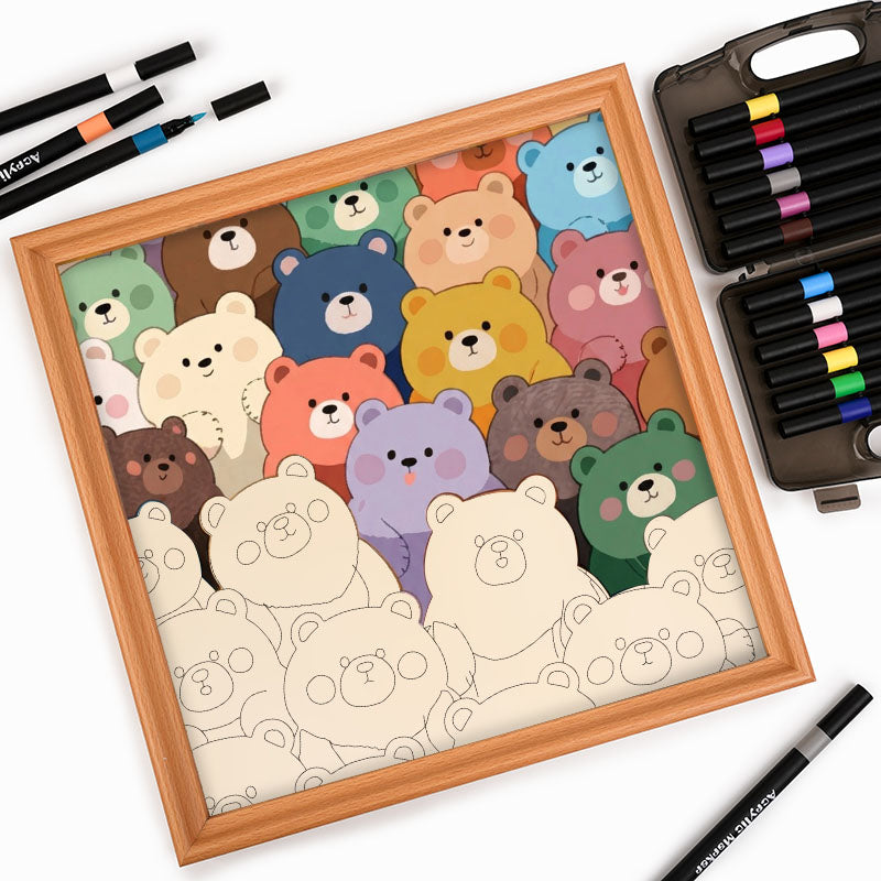 かわいいクマ - 木製ぬりえパズル