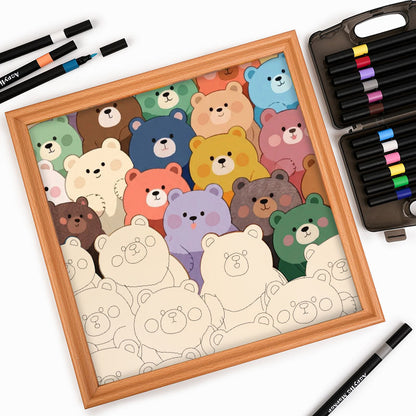 かわいいクマ - 木製ぬりえパズル