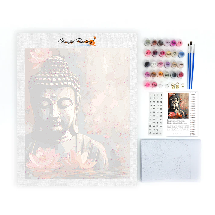 花を持つ仏陀 - 数字で塗り絵