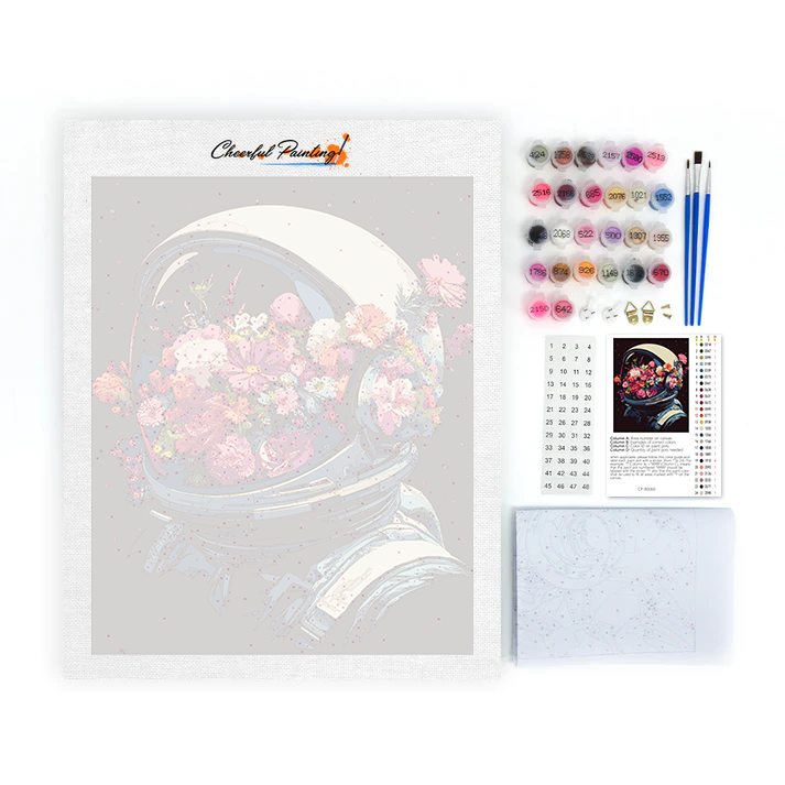花いっぱいの宇宙ヘルメット - 数字で塗り絵