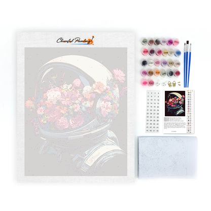 花いっぱいの宇宙ヘルメット - 数字で塗り絵