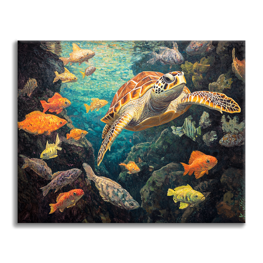 カメと魚 - 数字で塗り絵