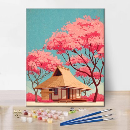伝統的な日本家屋 - 数字で塗り絵