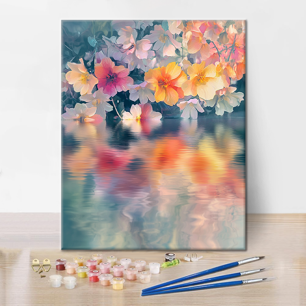 水面上の夢のような花 - 数字で塗り絵