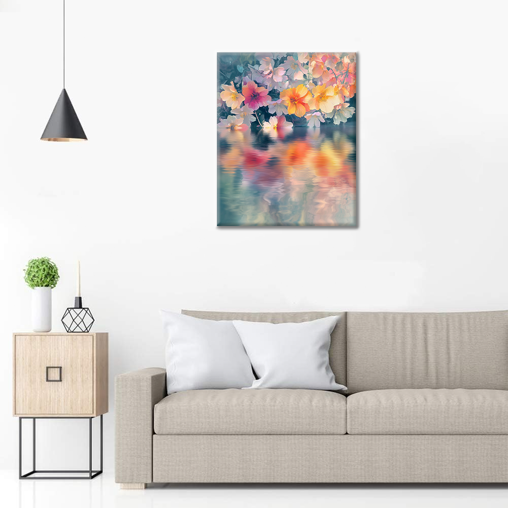 水面上の夢のような花 - 数字で塗り絵