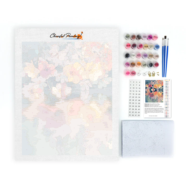 水面上の夢のような花 - 数字で塗り絵