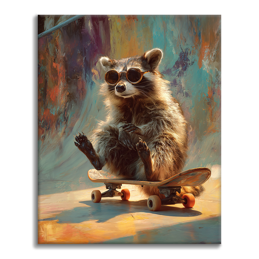 アライグマのスケートボード - 数字で塗り絵