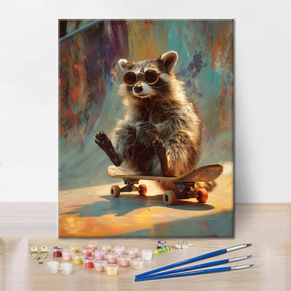 アライグマのスケートボード - 数字で塗り絵