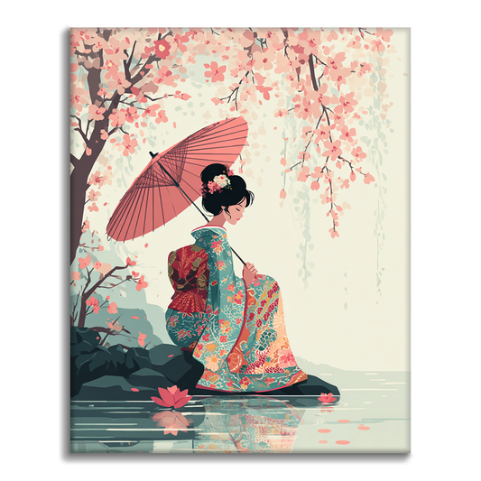 桜の傘 - 数字で塗り絵