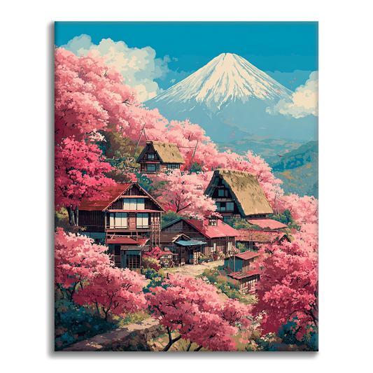 富士山の桜の別荘 - 数字で塗り絵