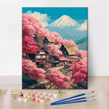 富士山の桜の別荘 - 数字で塗り絵