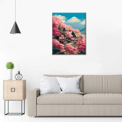 富士山の桜の別荘 - 数字で塗り絵