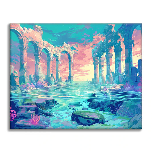 水中の古代遺跡 - 数字で塗り絵