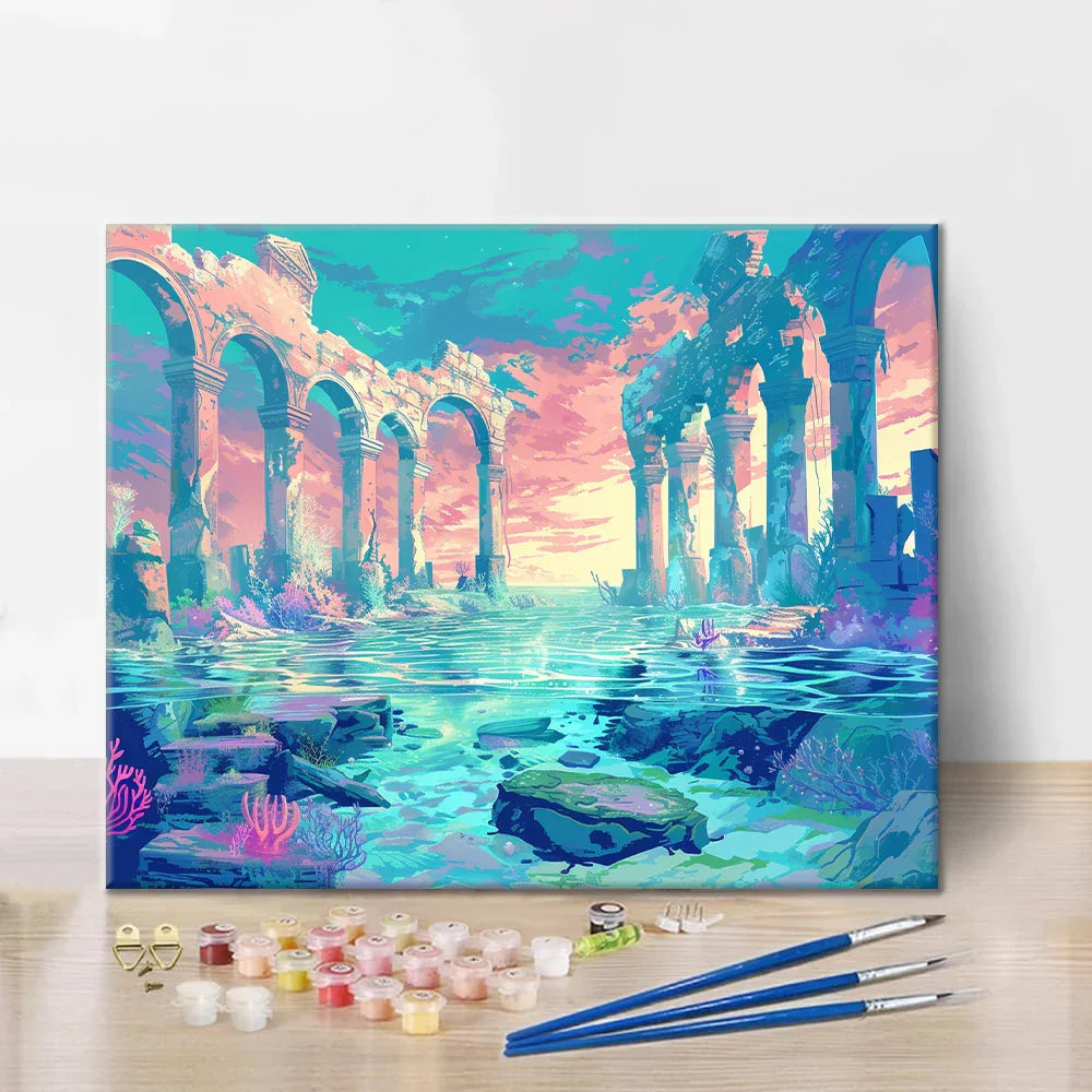 水中の古代遺跡 - 数字で塗り絵