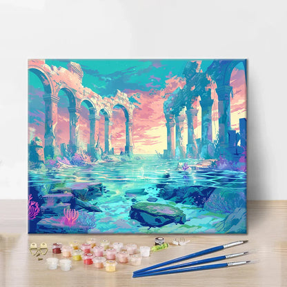 水中の古代遺跡 - 数字で塗り絵
