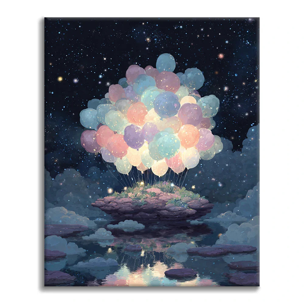 月や星が輝く夜景｜月明かりや星空｜数字油絵 – Cheerful painting®（JP）