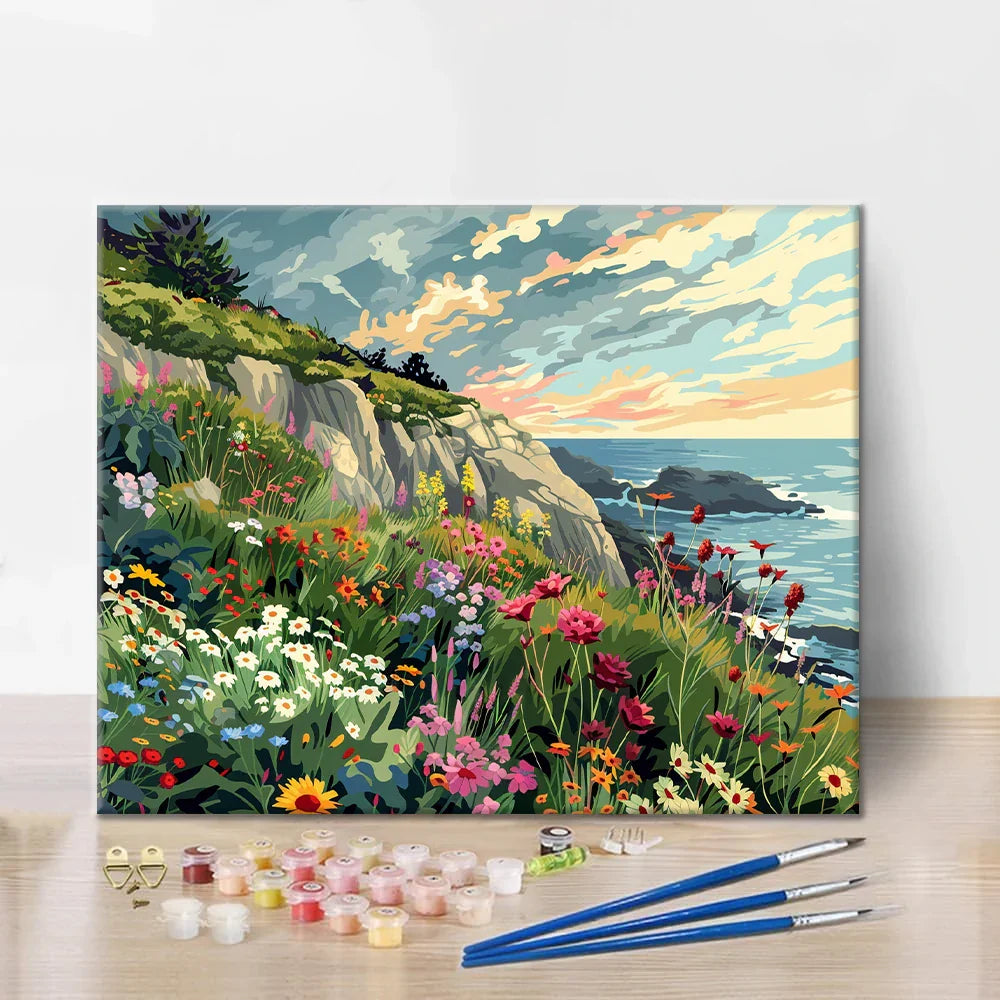 海岸の花畑 - 数字で塗り絵