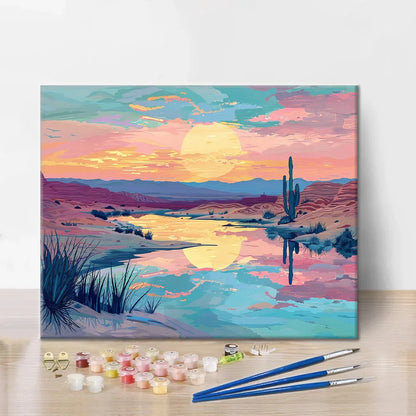 砂漠の夕日 - 数字で塗り絵