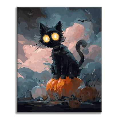 ハロウィンの黒猫 - 数字で塗り絵