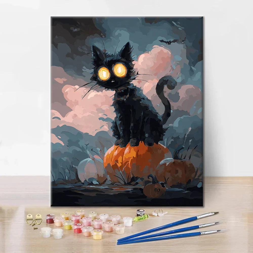 ハロウィンの黒猫 - 数字で塗り絵