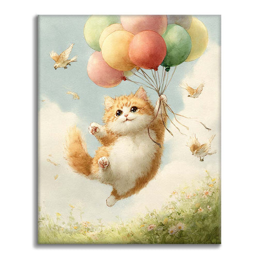 猫のバルーンライド - 数字で塗り絵
