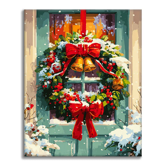 クリスマスドアリース - 数字で塗り絵