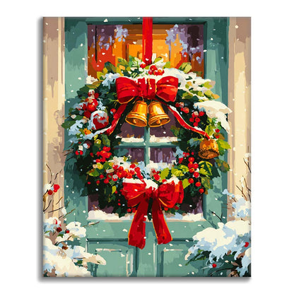 クリスマスドアリース - 数字で塗り絵