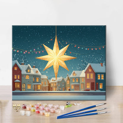 雪の中のクリスマスの星 - 数字で塗り絵