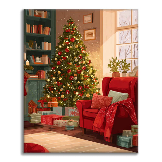 居心地の良いクリスマスツリー - 数字で塗り絵
