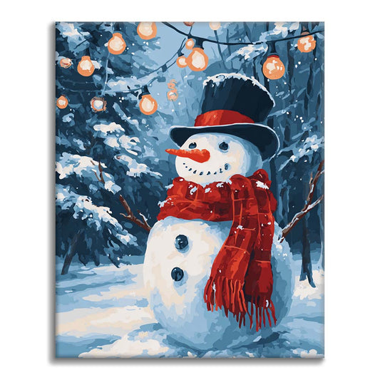 クリスマスライト付き雪だるま - 数字で塗り絵