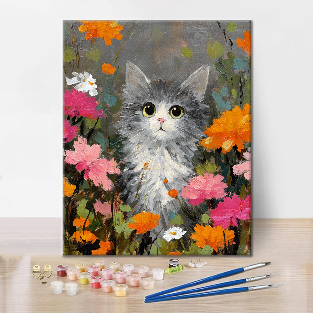 花の中の猫 – 数字で塗り絵 – Cheerful painting®（JP）